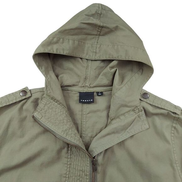 Trouve Hooded Utility Jacket Womens Small Green Oversized Full Zip Cotton - Picture 5 of 13